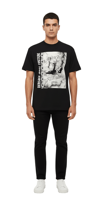 Versace Jeans Couture Black Mens Graphic Storm-Print Oversized T-Shirt-M
