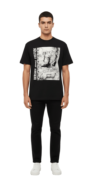 Versace Jeans Couture Black Mens Graphic Storm-Print Oversized T-Shirt-L