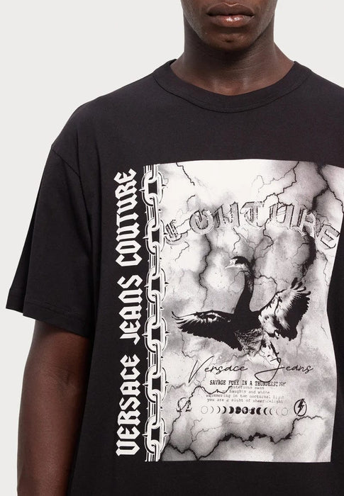 Versace Jeans Couture Black Mens Graphic Storm-Print Oversized T-Shirt