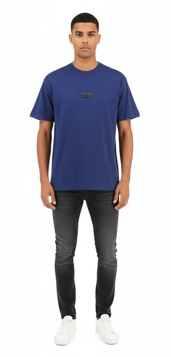 Versace Jeans Couture Steel Blue Mens Oversized Minimalist Patch Logo T-Shirt