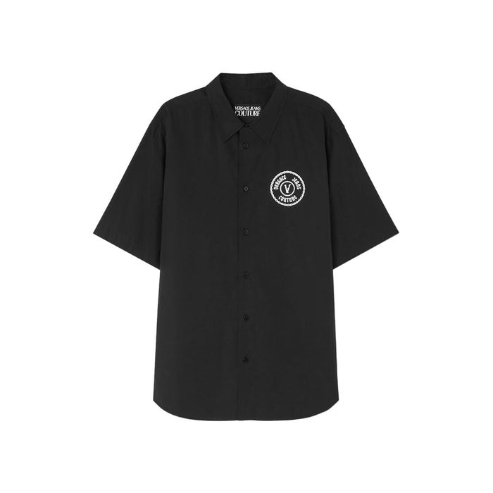 Versace Jeans Couture Black 100% Cotton V-Logo Medallion Classic Shirt
