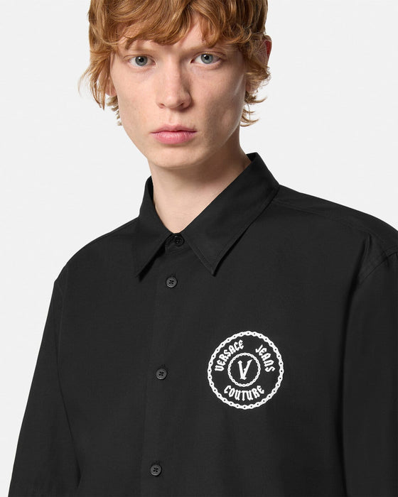 Versace Jeans Couture Black 100% Cotton V-Logo Medallion Classic Shirt