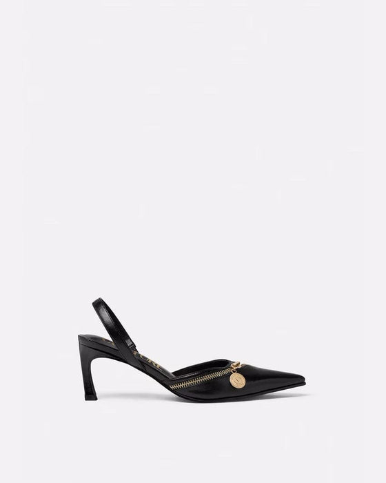 Versace Jeans Couture Womens Sleek Black Zip Slingback Heels-