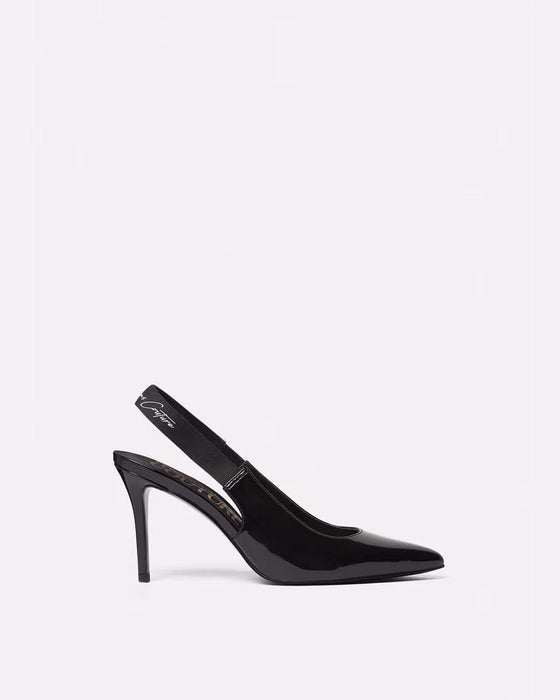 Versace Jeans Couture Womens Black Sleek Signature Print Slingback Heels-