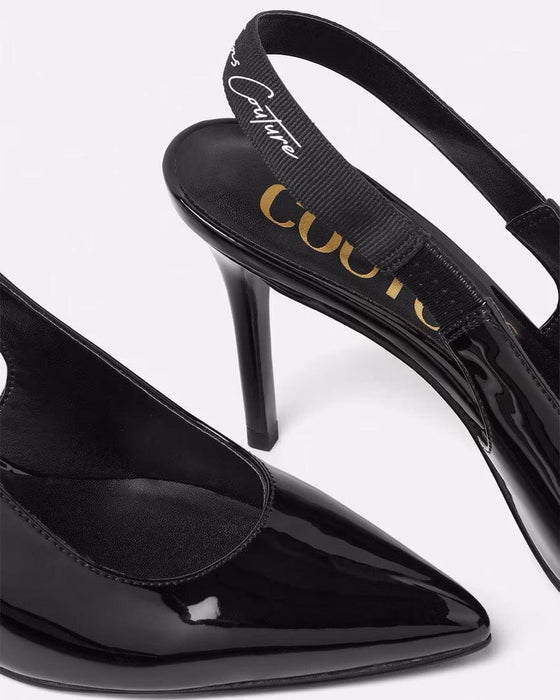 Versace Jeans Couture Womens Black Sleek Signature Print Slingback Heels-