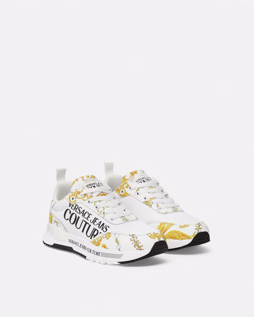 Versace Jeans Couture Womens Baroque-Inspired White Low-Top  Sneakers