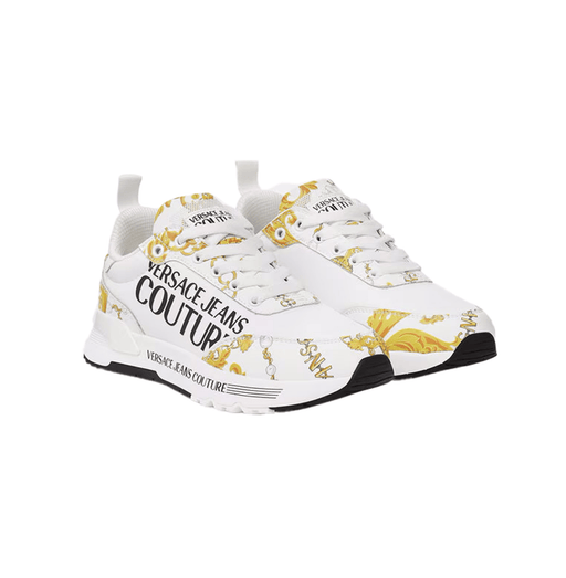 Versace Jeans Couture Womens Baroque-Inspired White Low-Top  Sneakers