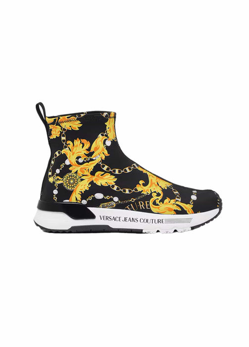 Versace Jeans Couture Womens Baroque Sock  Sneakers Black/Gold-EU36
