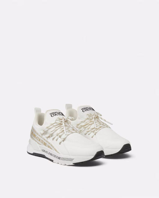 Versace Jeans Couture Womens White & Gold Knit Low-Top  Sneakers