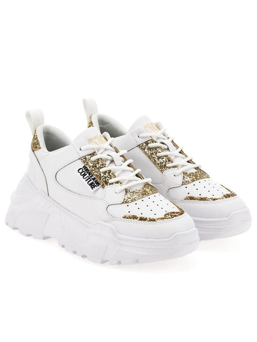 Versace Jeans Couture Chunky White Womens  Sneakers with Gold Glitter Detail