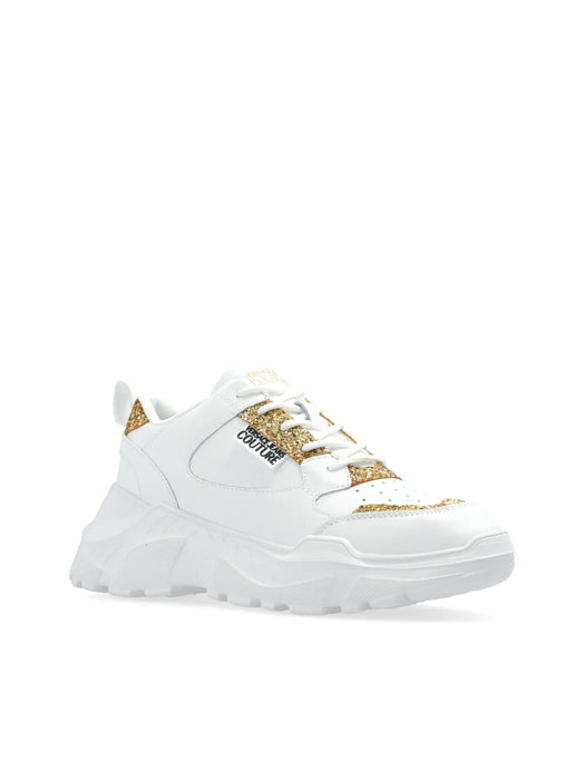 Versace Jeans Couture Chunky White Womens  Sneakers with Gold Glitter Detail