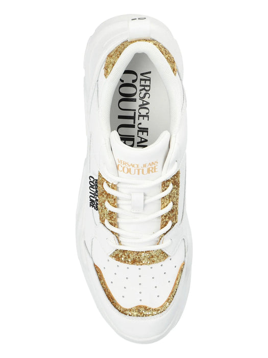 Versace Jeans Couture Chunky White Womens  Sneakers with Gold Glitter Detail