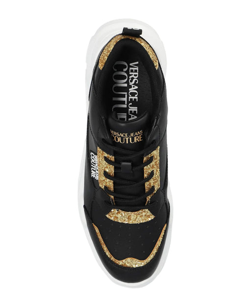 Versace Jeans Couture Womens Chunky Glitter Accent Black Sneakers