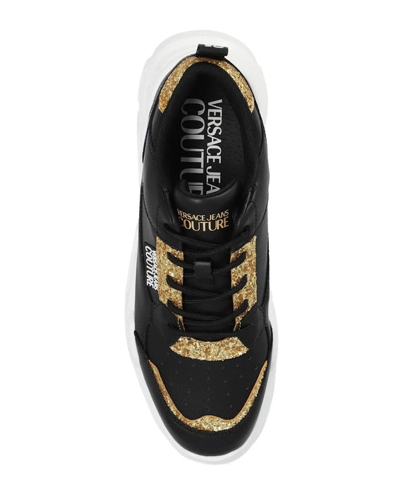 Versace Jeans Couture Womens Chunky Glitter Accent Black Sneakers