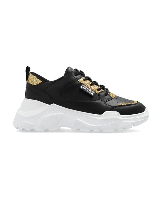 Versace Jeans Couture Womens Chunky Glitter Accent Black Sneakers
