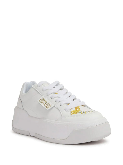 Versace Jeans Couture Womens White Baroque Accent Platform Sneakers