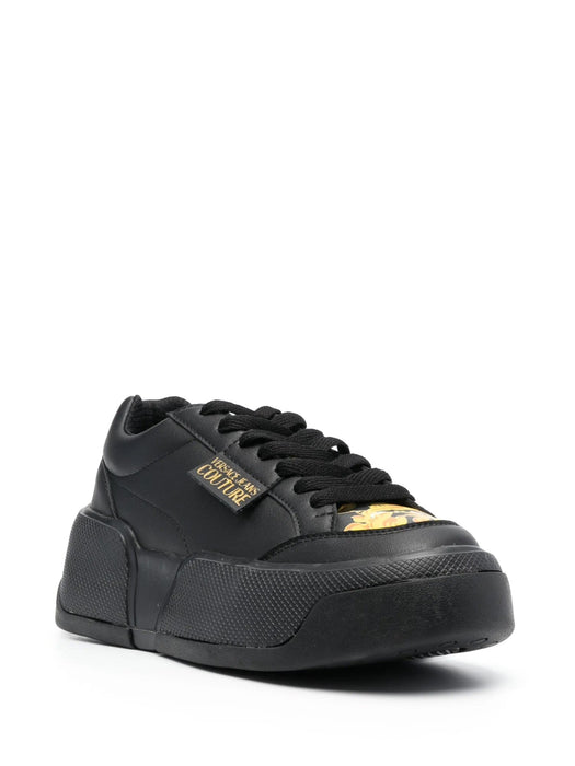 Versace Jeans Couture Chunky Black Low-Top Womens  Sneakers with Baroque Print