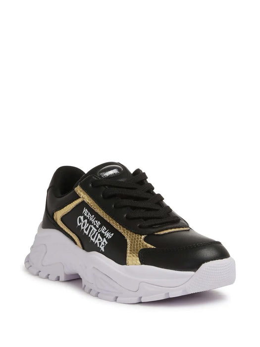 Versace Jeans Couture Womens Chunky Black & Gold Accent Sneakers with Bold Sole