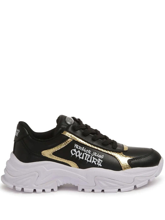 Versace Jeans Couture Womens Chunky Black & Gold Accent Sneakers with Bold Sole