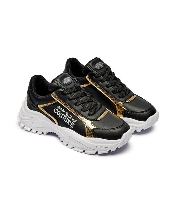 Versace Jeans Couture Womens Chunky Black & Gold Accent Sneakers with Bold Sole
