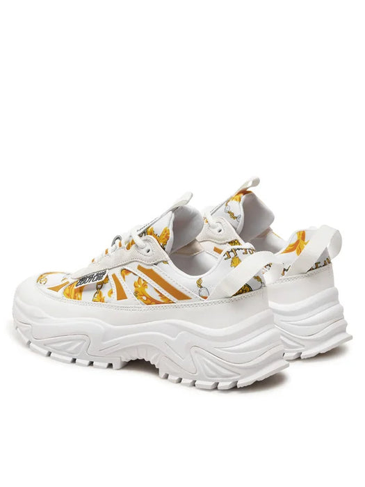 Versace Jeans Couture Womens Chunky White Print Sneakers with Gold Chain Motif