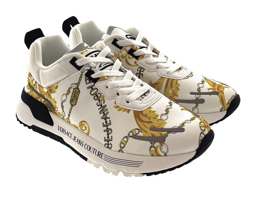 Versace Jeans Couture Mens White/Gold Signature   Lace-Up Sneakers-EU40