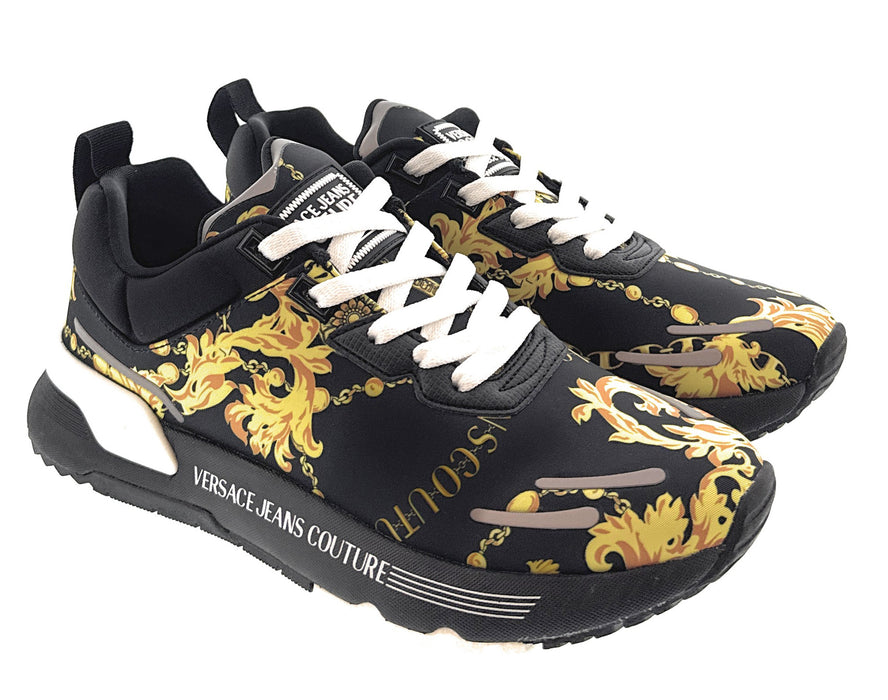 Versace Jeans Couture Mens Black/Gold Signature   Lace-Up Sneakers-EU40