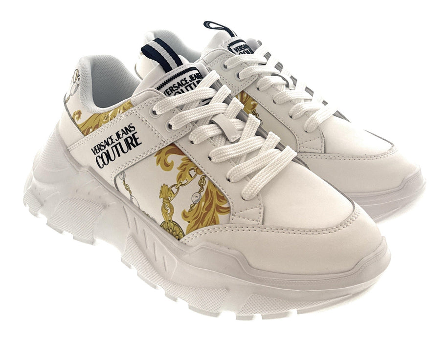 Versace Jeans Couture Mens White/Gold  Baroque Panel Sneakers