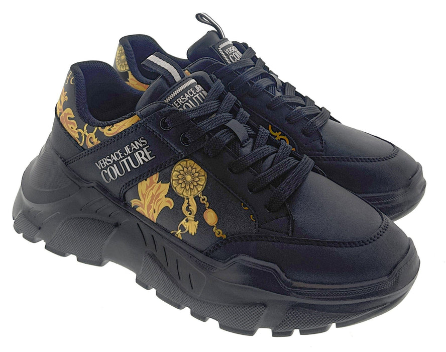 Versace Jeans Couture Mens Black/Gold   Baroque Panel Sneakers-EU41