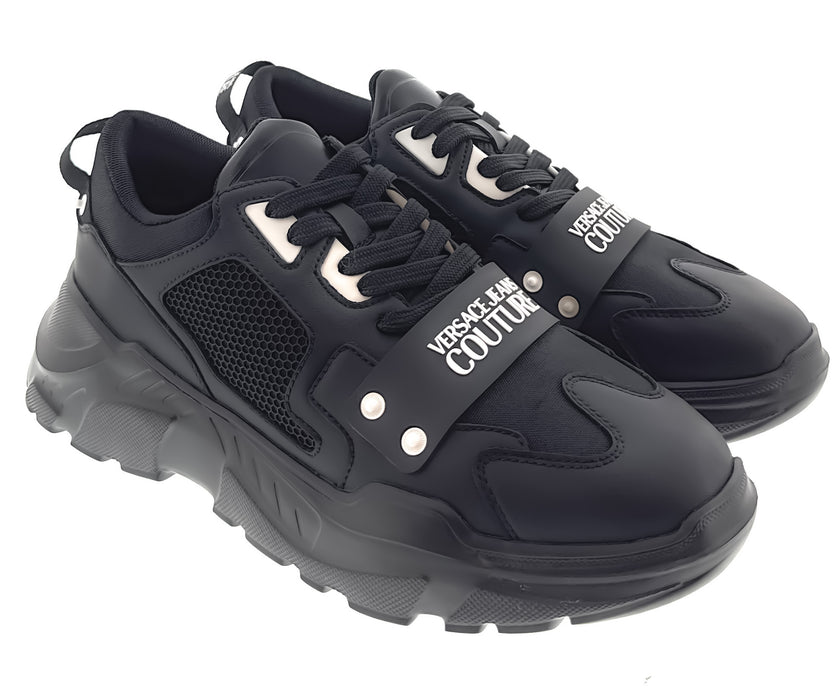 Versace Jeans Couture Mens Minimaluist Classic Black Lace-Up Sneakers-EU45