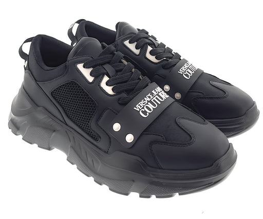 Versace Jeans Couture Mens Minimaluist Classic Black Lace-Up Sneakers