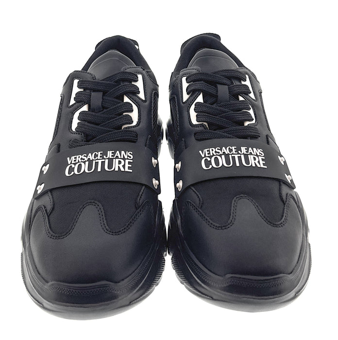 Versace Jeans Couture Mens Minimaluist Classic Black Lace-Up Sneakers