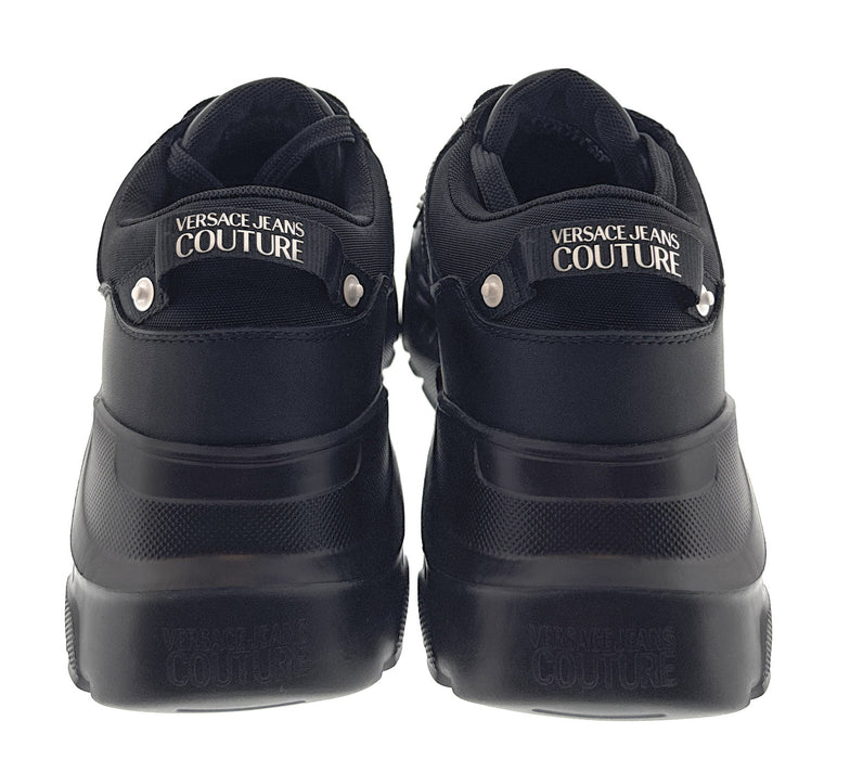 Versace Jeans Couture Mens Minimaluist Classic Black Lace-Up Sneakers