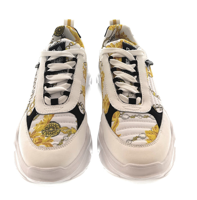 Versace Jeans Couture Mens White/Gold  Baroque Chain Lace-Up Sneakers