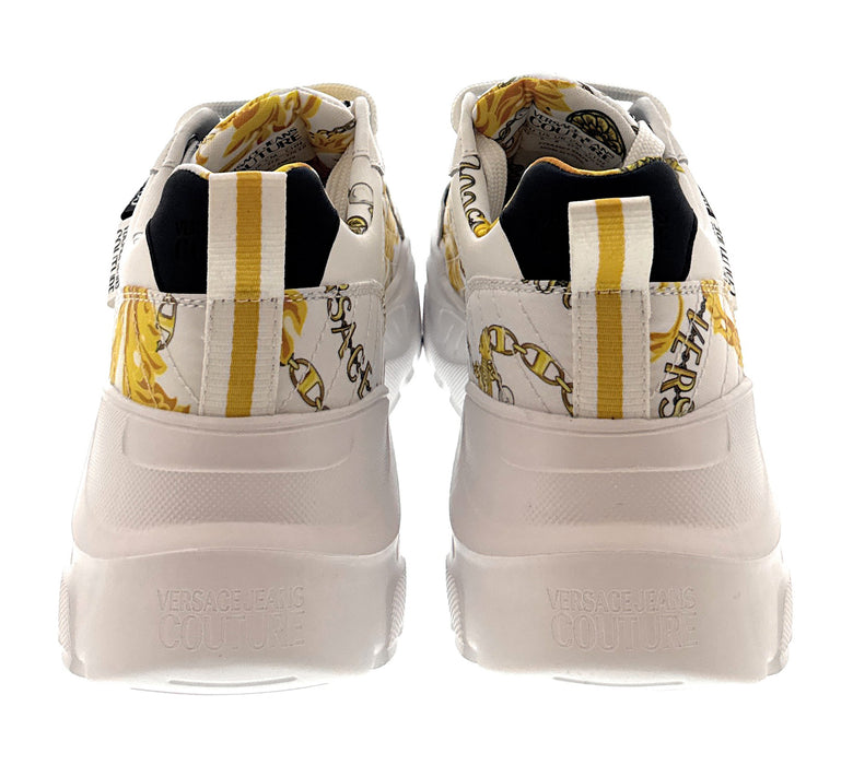 Versace Jeans Couture Mens White/Gold  Baroque Chain Lace-Up Sneakers