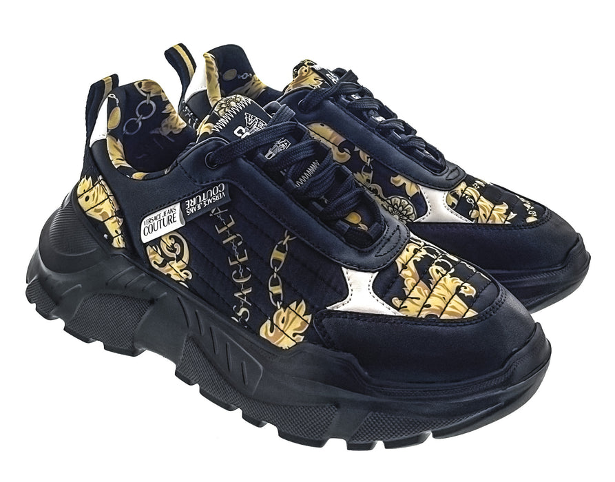 Versace Jeans Couture Mens Black/Gold  Baroque Chain Lace-Up Sneakers-EU44
