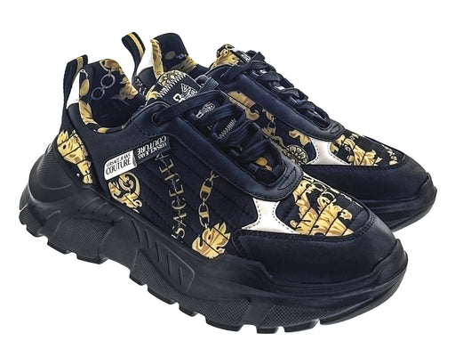 Versace Jeans Couture Mens Black/Gold  Baroque Chain Lace-Up Sneakers