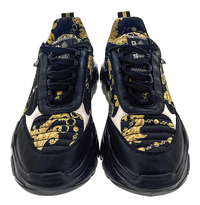 Versace Jeans Couture Mens Black/Gold  Baroque Chain Lace-Up Sneakers