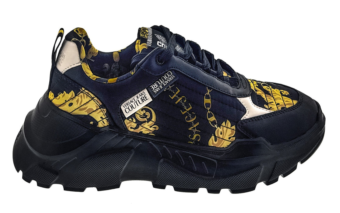 Versace Jeans Couture Mens Black/Gold  Baroque Chain Lace-Up Sneakers