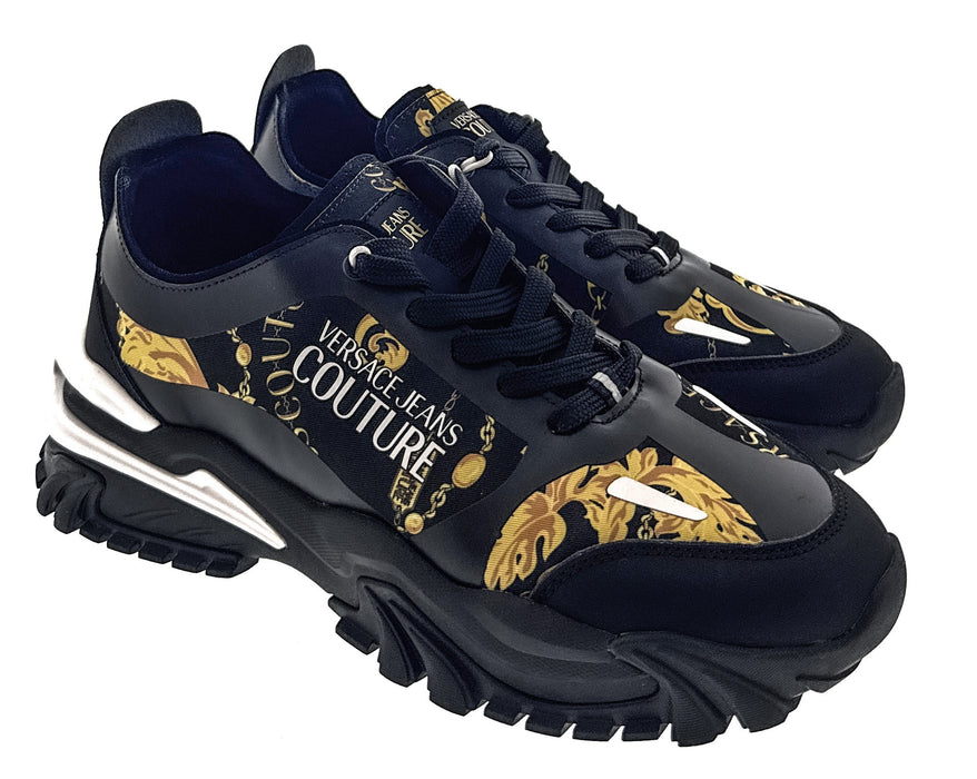 Versace Jeans Couture Mens Chunky Baroque Panel Black Gold  Sneakers