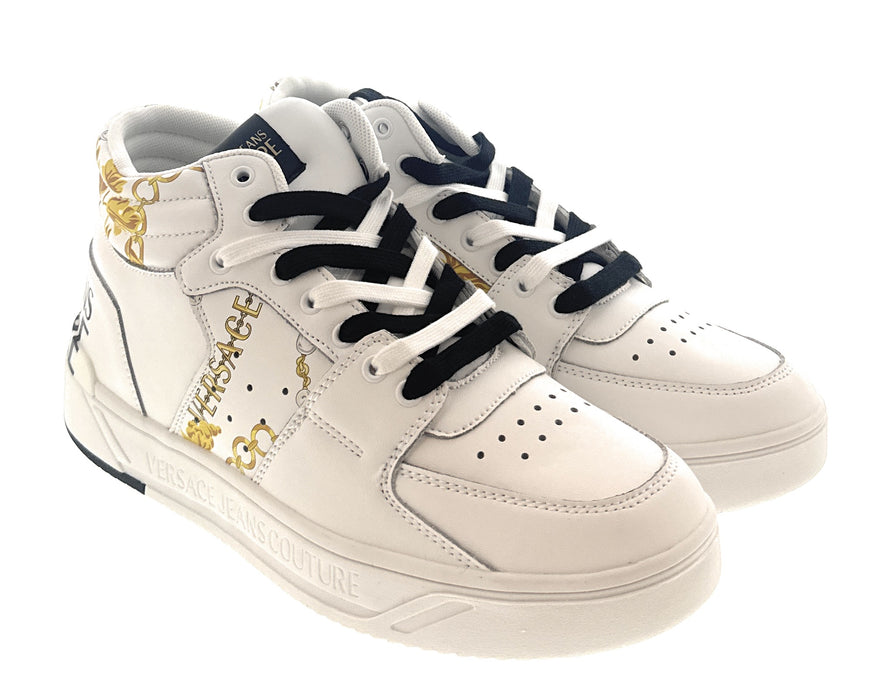 Versace Jeans Couture Mens White/Gold Signature Logo Classic  Sneakers-EU43