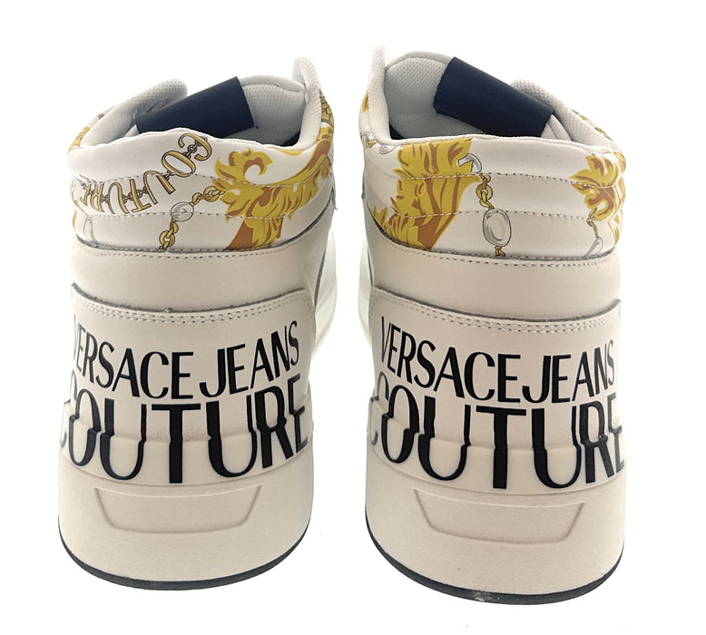 Versace Jeans Couture Mens White/Gold Signature Logo Classic  Sneakers