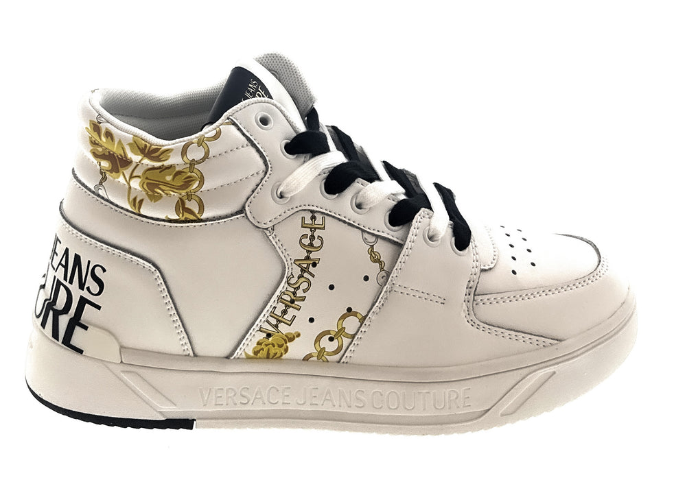 Versace Jeans Couture Mens White/Gold Signature Logo Classic  Sneakers