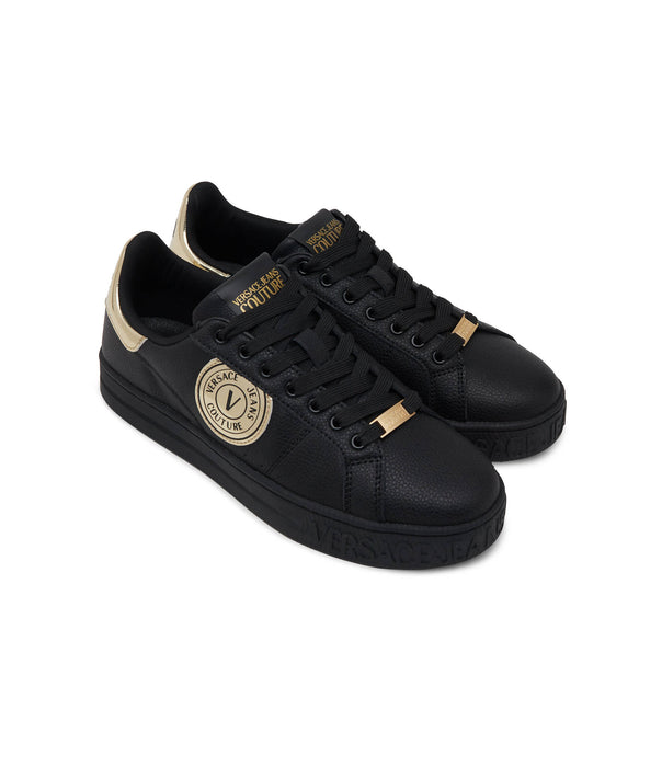 Versace Jeans Couture Mens Black Gold-Detail Court Sneakers-EU41