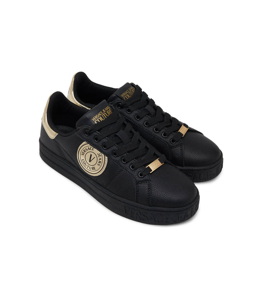 Versace Jeans Couture Mens Black Gold-Detail Court Sneakers