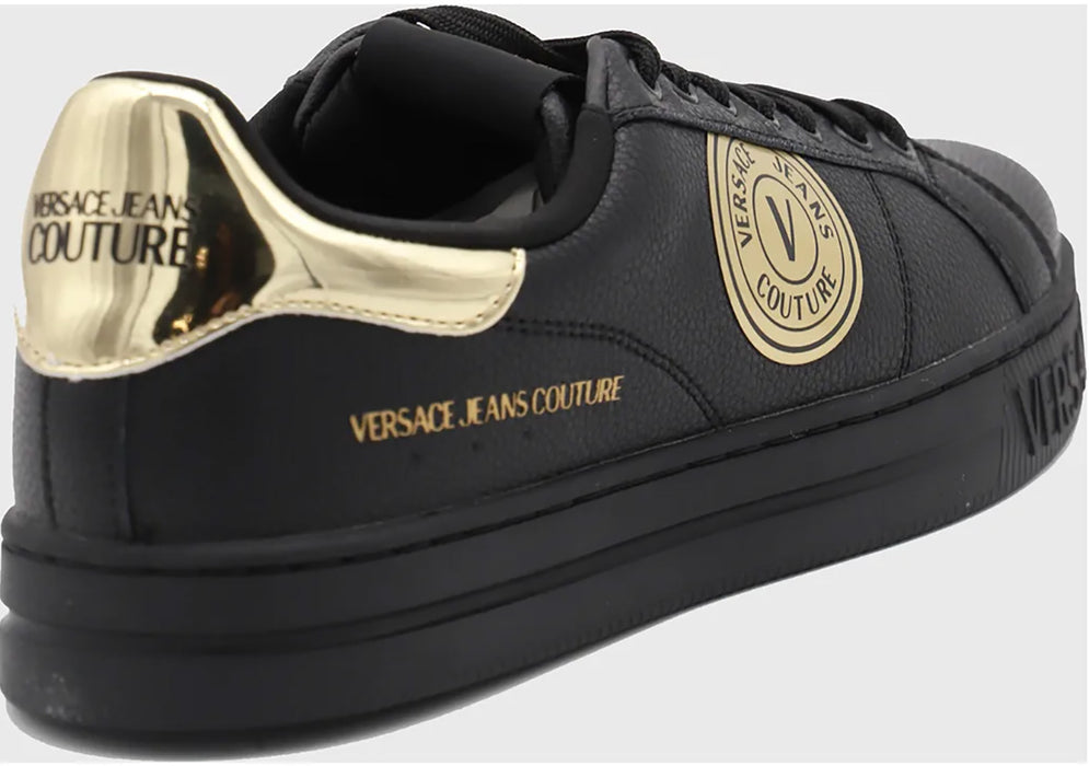 Versace Jeans Couture Mens Black Gold-Detail Court Sneakers