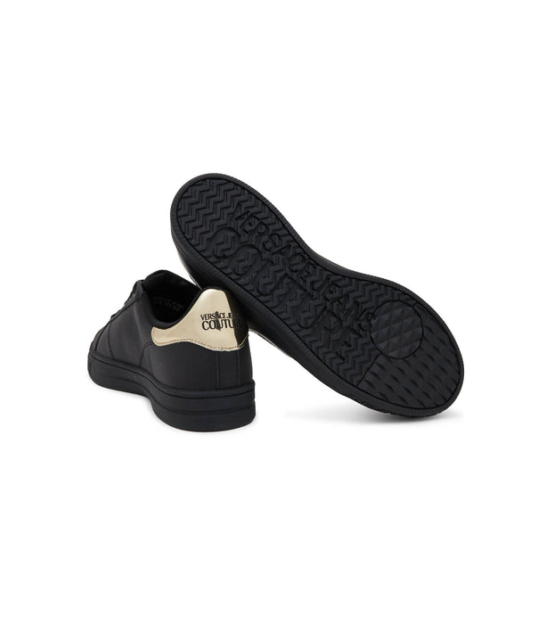 Versace Jeans Couture Mens Black Gold-Detail Court Sneakers