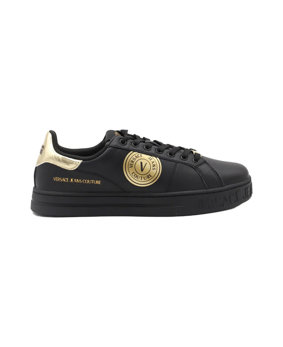 Versace Jeans Couture Mens Black Gold-Detail Court Sneakers