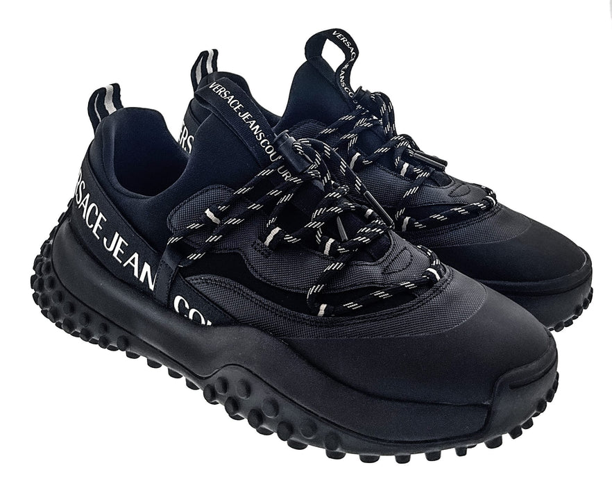Versace Jeans Couture Mens Men’s Black Signature Low-Top Logo Sneakers