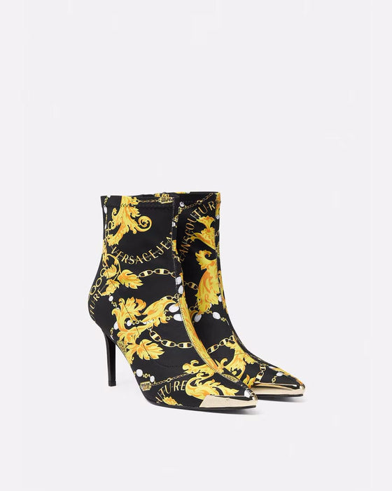 Versace Jeans Couture Womens Black & Gold Baroque Print Heeled Ankle Boots-EU39